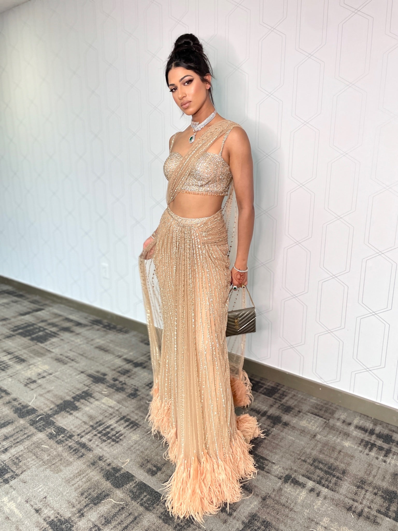 Nude Stone Embroidered Saree Gown