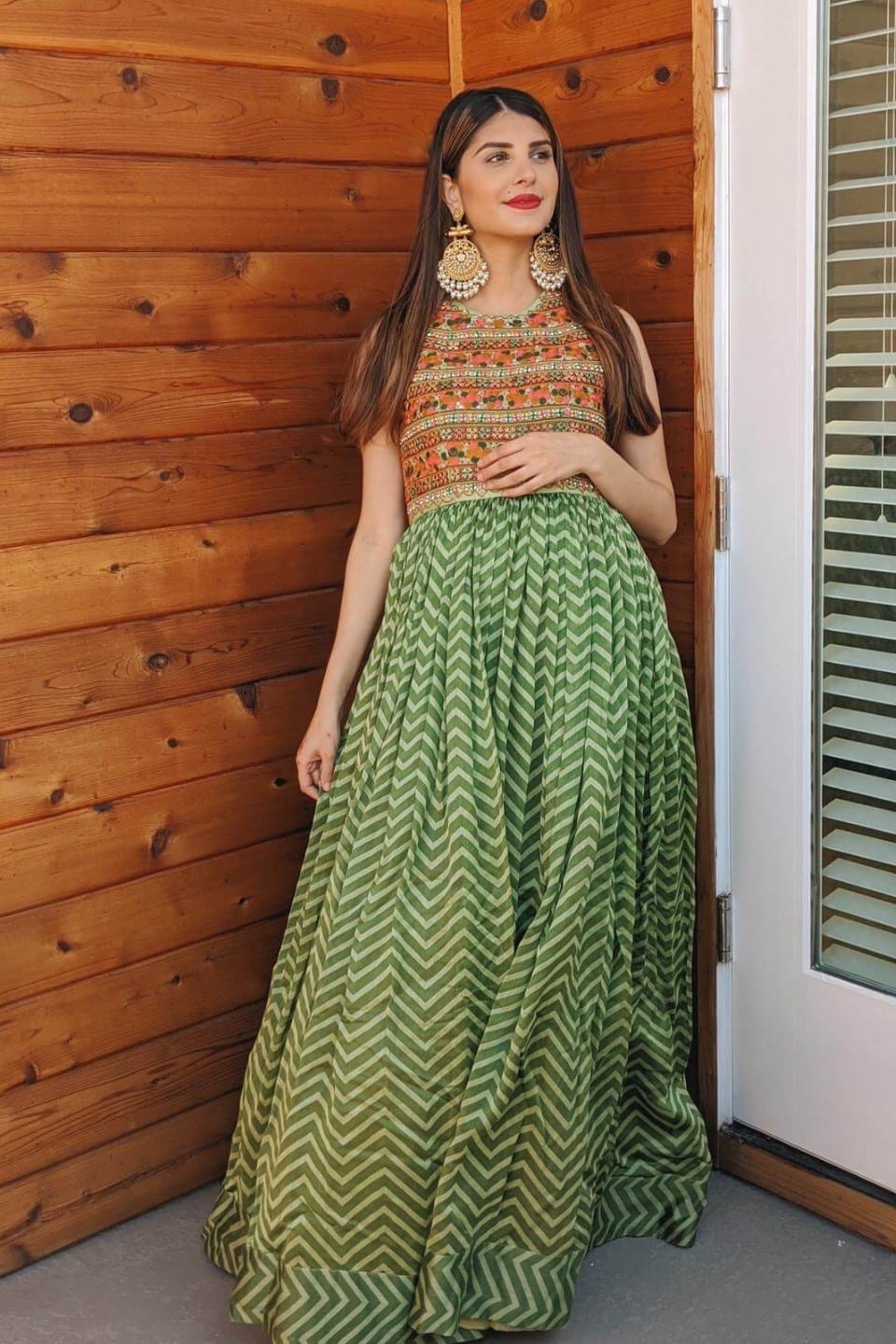 Green Chevron Maxi Dress 4 / Regular Green Chevron Maxi Dress 4 / Regular