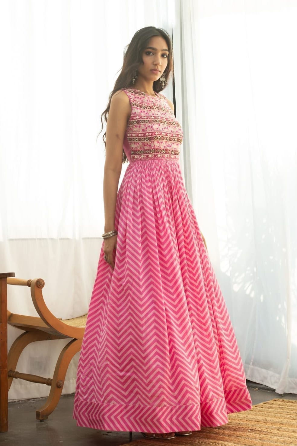 Pink Chevron Maxi Dress 4 / Tall
