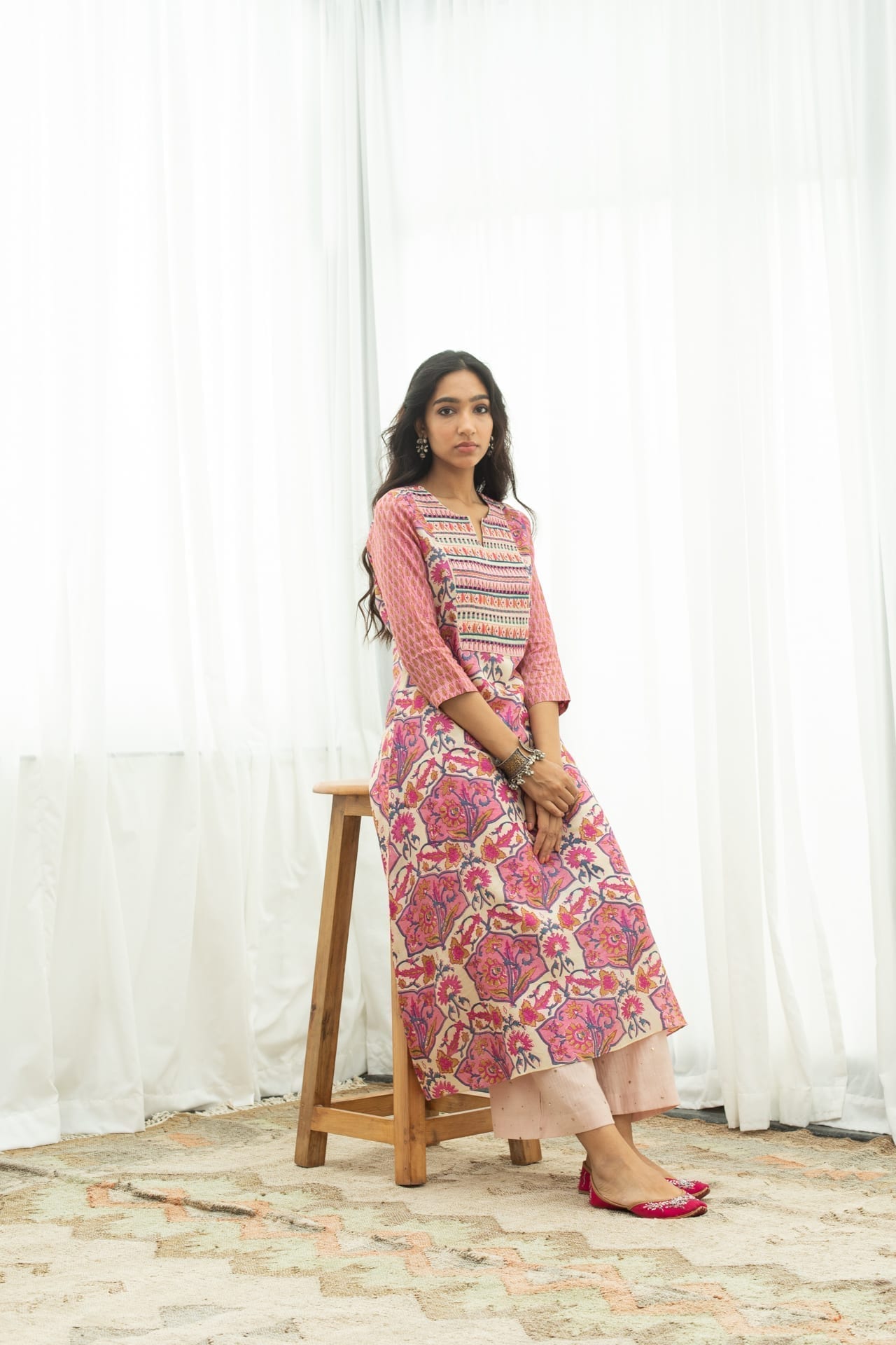 Pink Beadwork Kurta & Pallazo Set