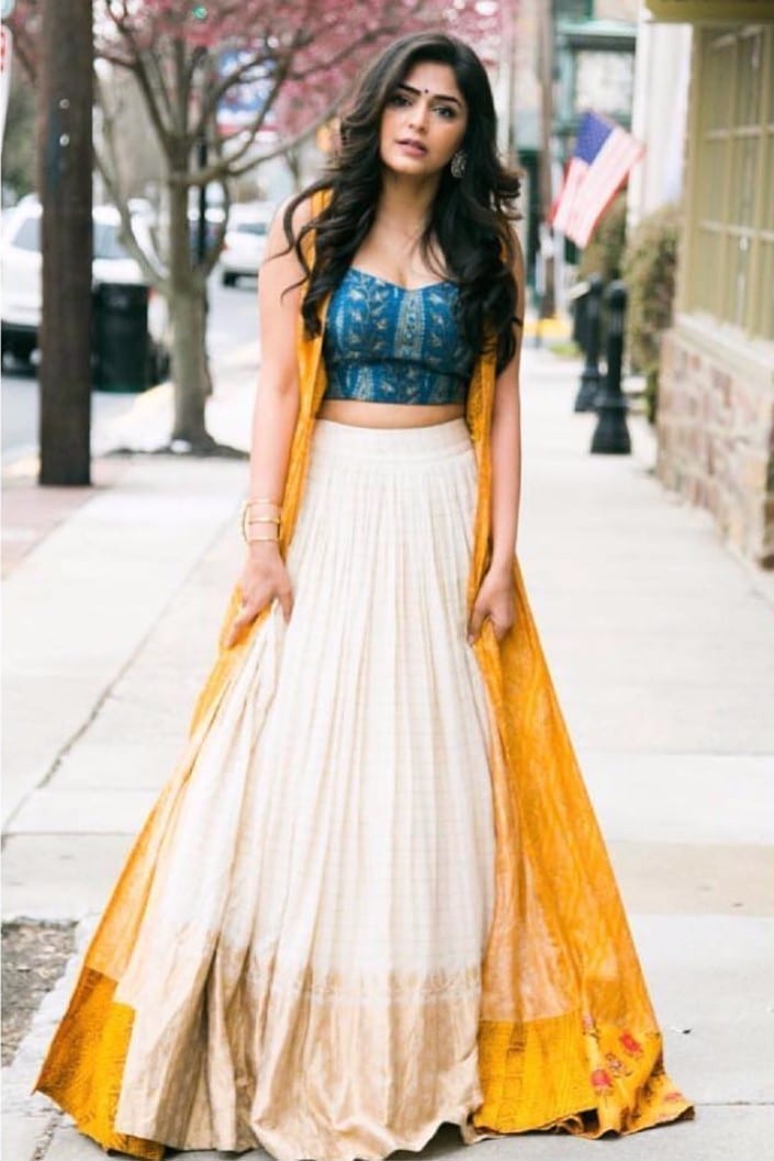 Yellow & Off White Lehenga – Cape Set
