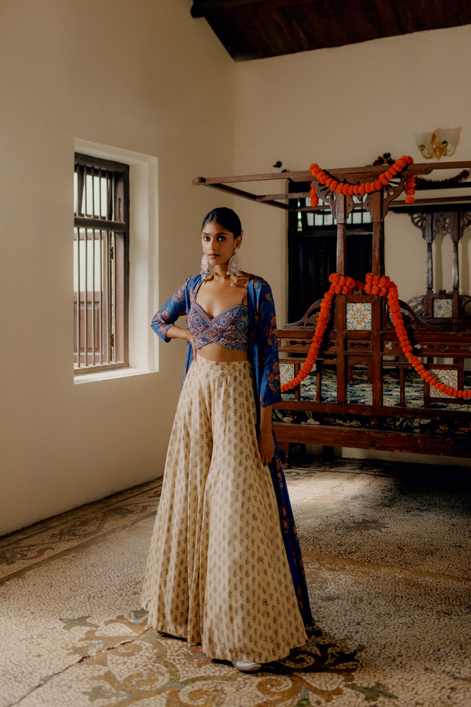 Blue & Cream Cape Set