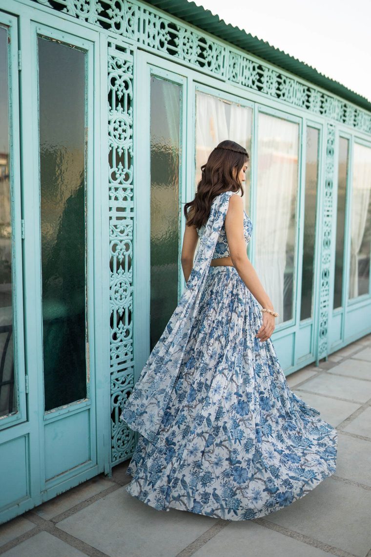 One Shoulder Printed Lehenga - Ready To Ship