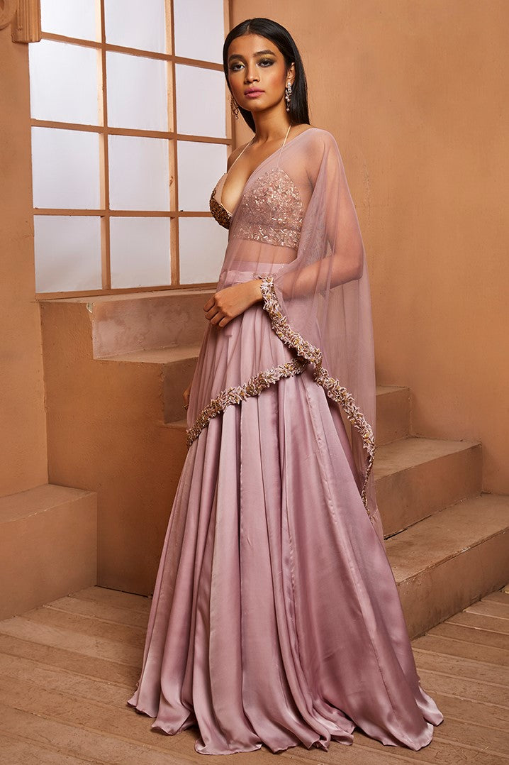 LILAC LEHENGA WITH GOLD BRALET SET
