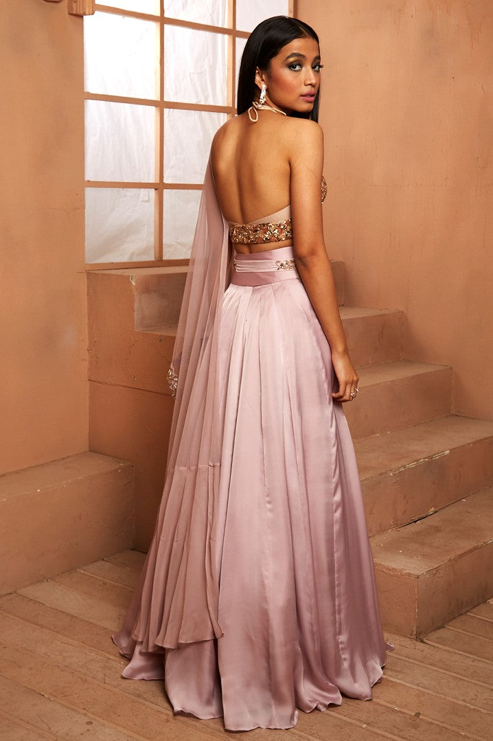 LILAC LEHENGA WITH GOLD BRALET SET