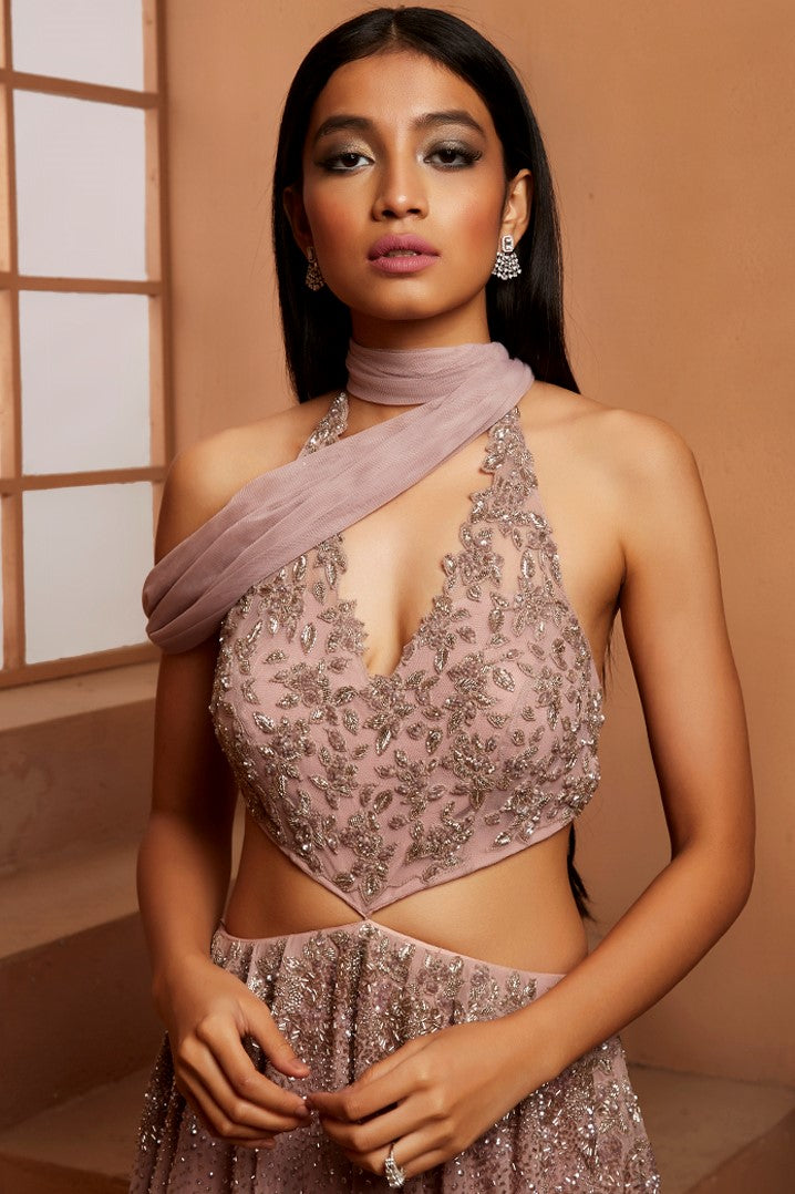 LILAC CUT OUT EMBELLISHED GOWN