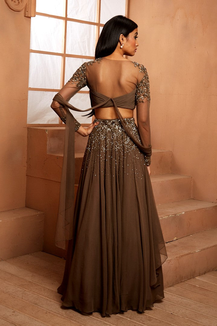 MILITARY GREEN EMBELLISHED LEHENGA