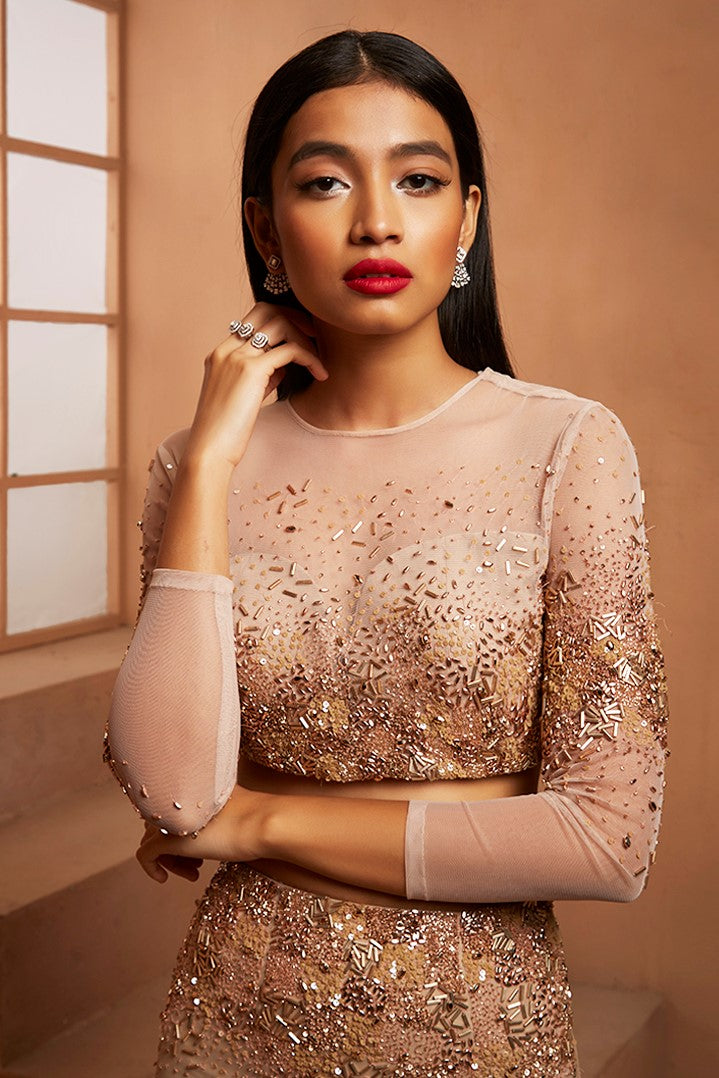 ROSE GOLD EMBELLISHED BLOUSE AND MERMAID SKIRT