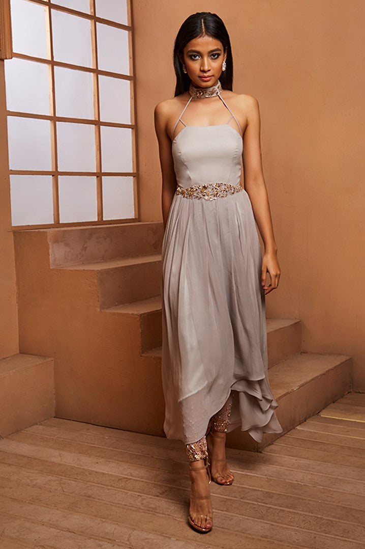 GREY CUT OUT OVERLAP ANARKALI