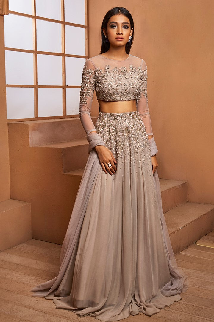 GREY EMBELLISHED BLOUSE & EMBELLISHED LEHENGA