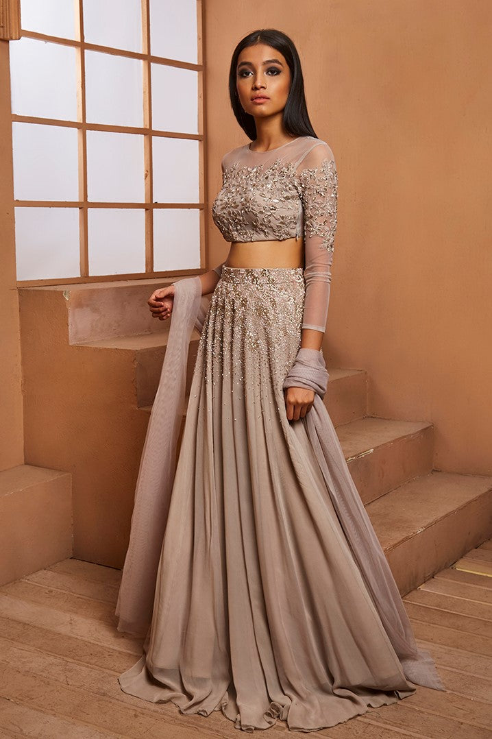GREY EMBELLISHED BLOUSE & EMBELLISHED LEHENGA