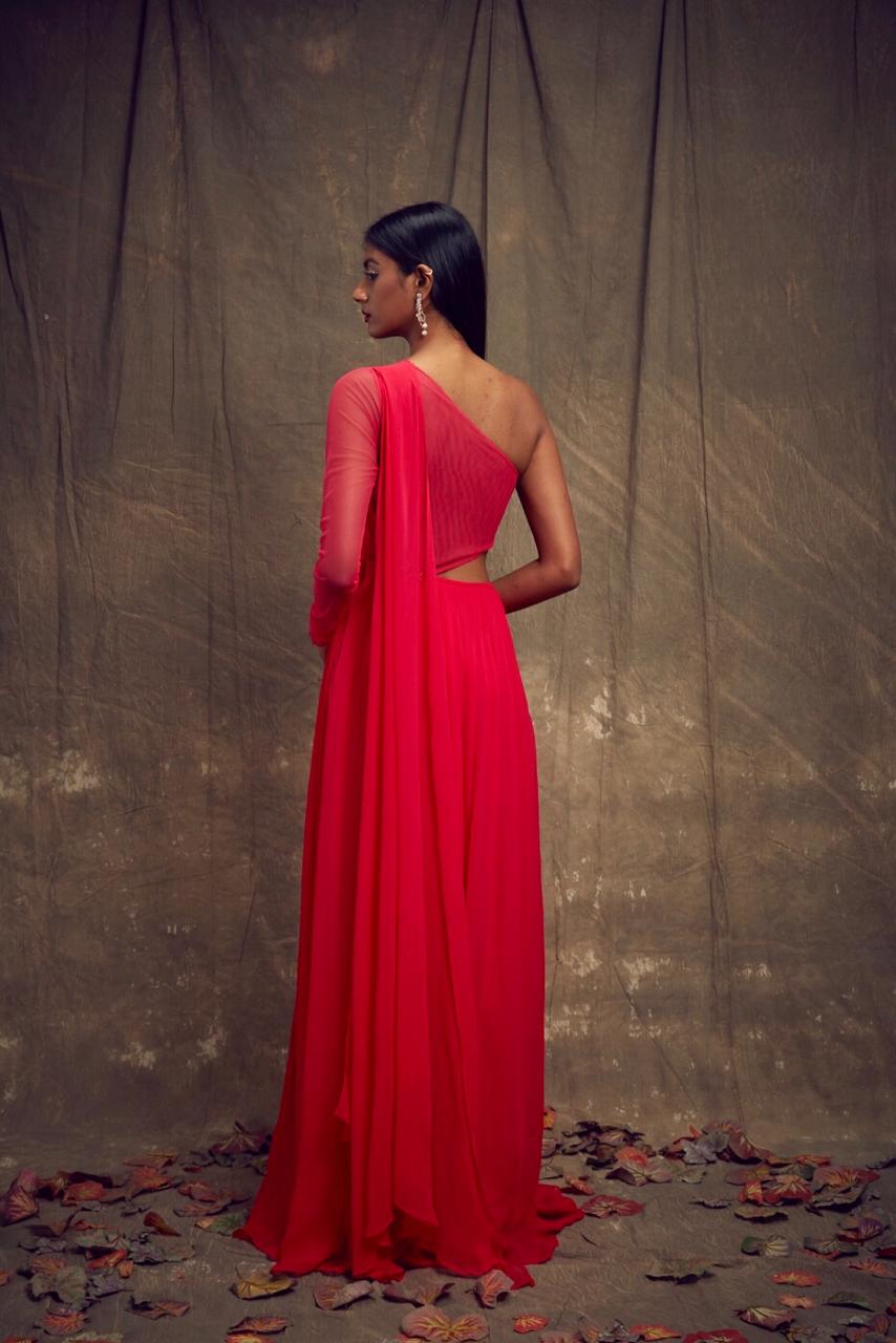 Hot Pink One Sleeve Cut Out Gown