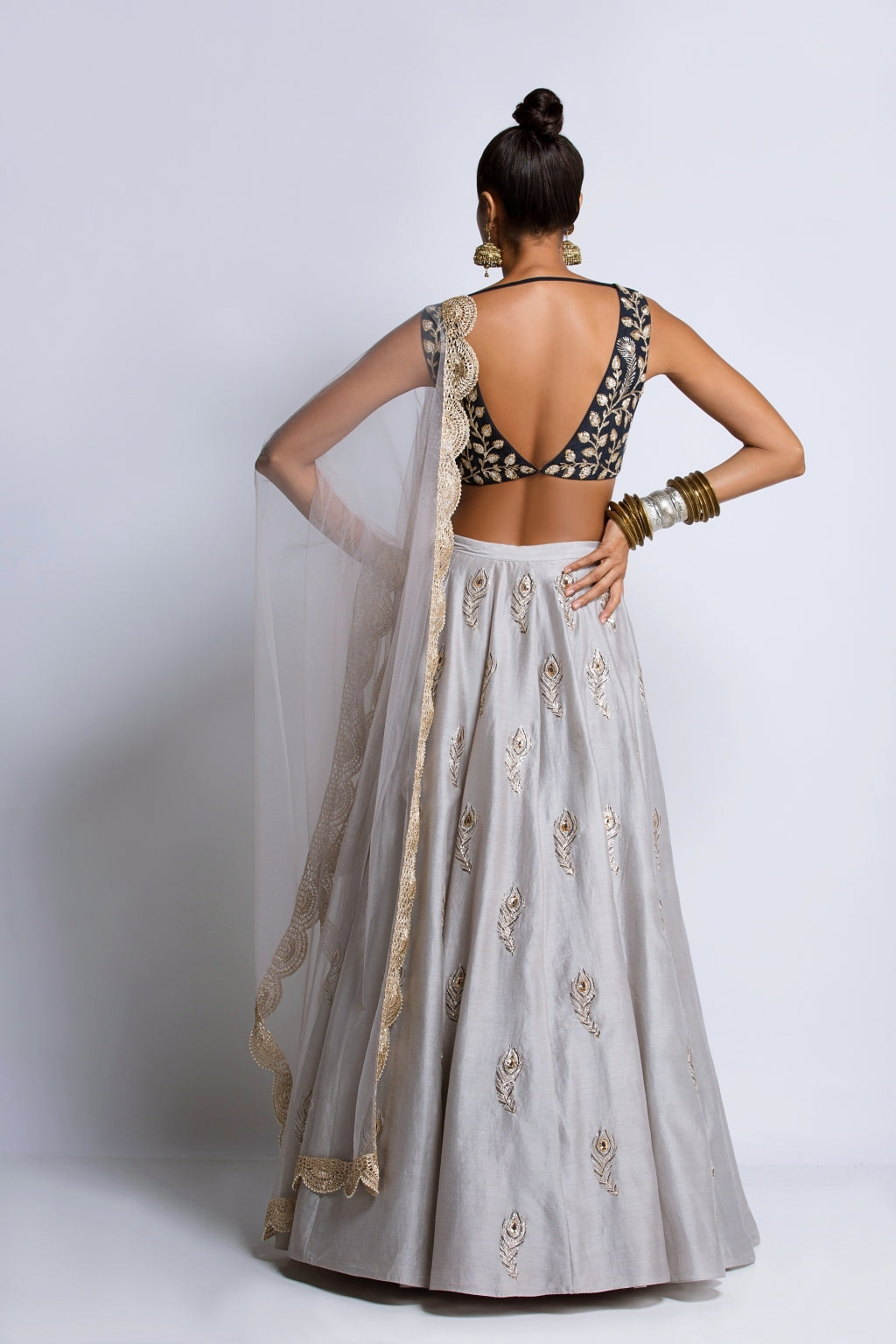 The Navy & Grey Feather Lehenga