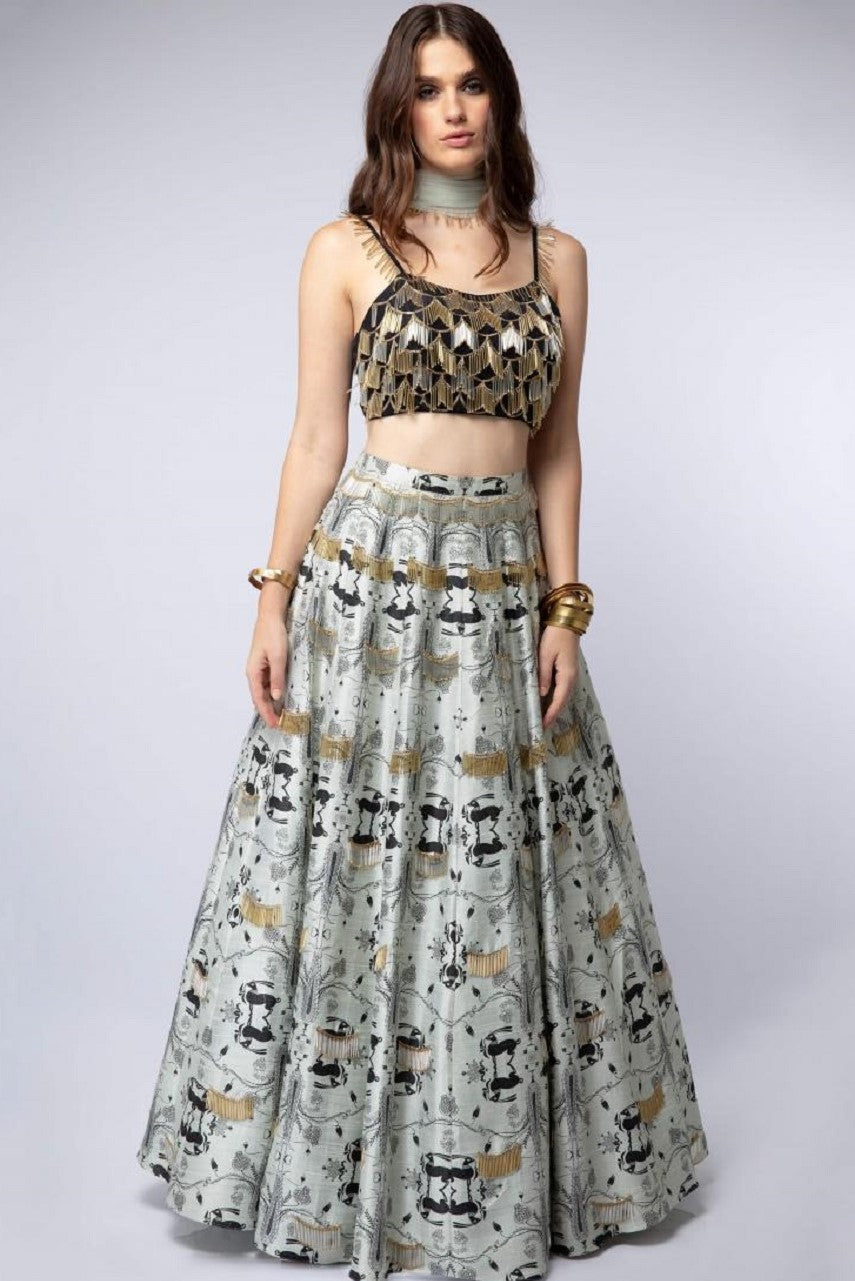 Black Tassel and Khargosh Print Lehenga