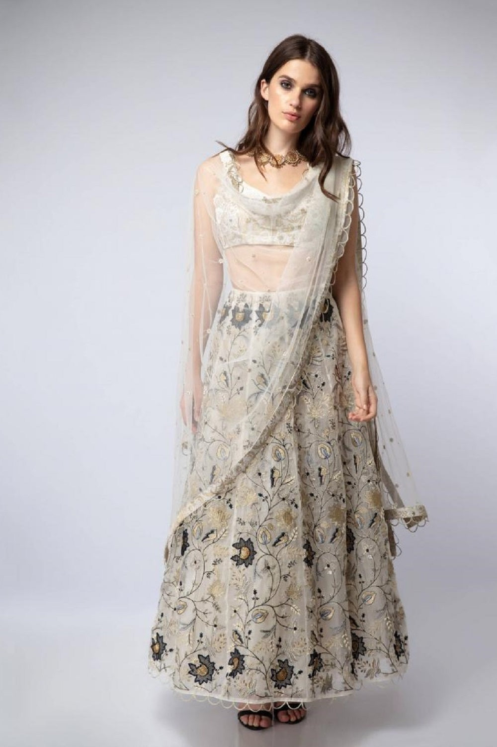 Off-White Embroidered Lehenga