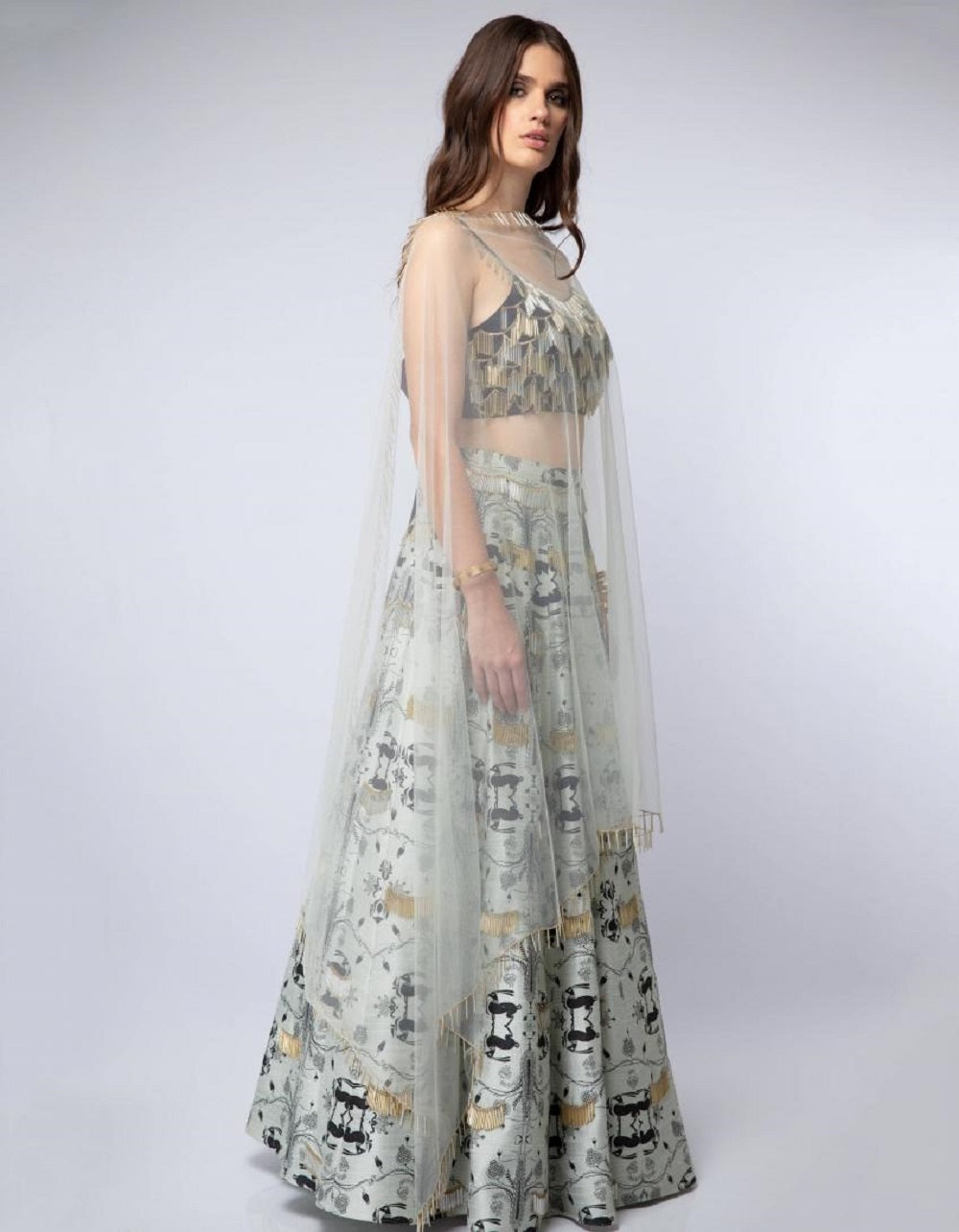 Black Tassel and Khargosh Print Lehenga