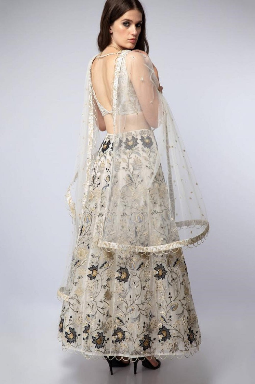 Off-White Embroidered Lehenga