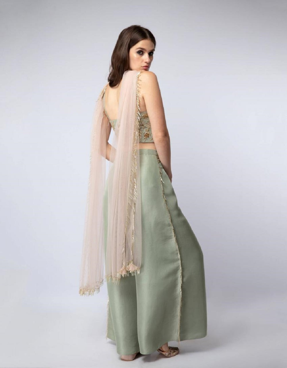 Mint Tie-Up Blouse with Palazzo Pants