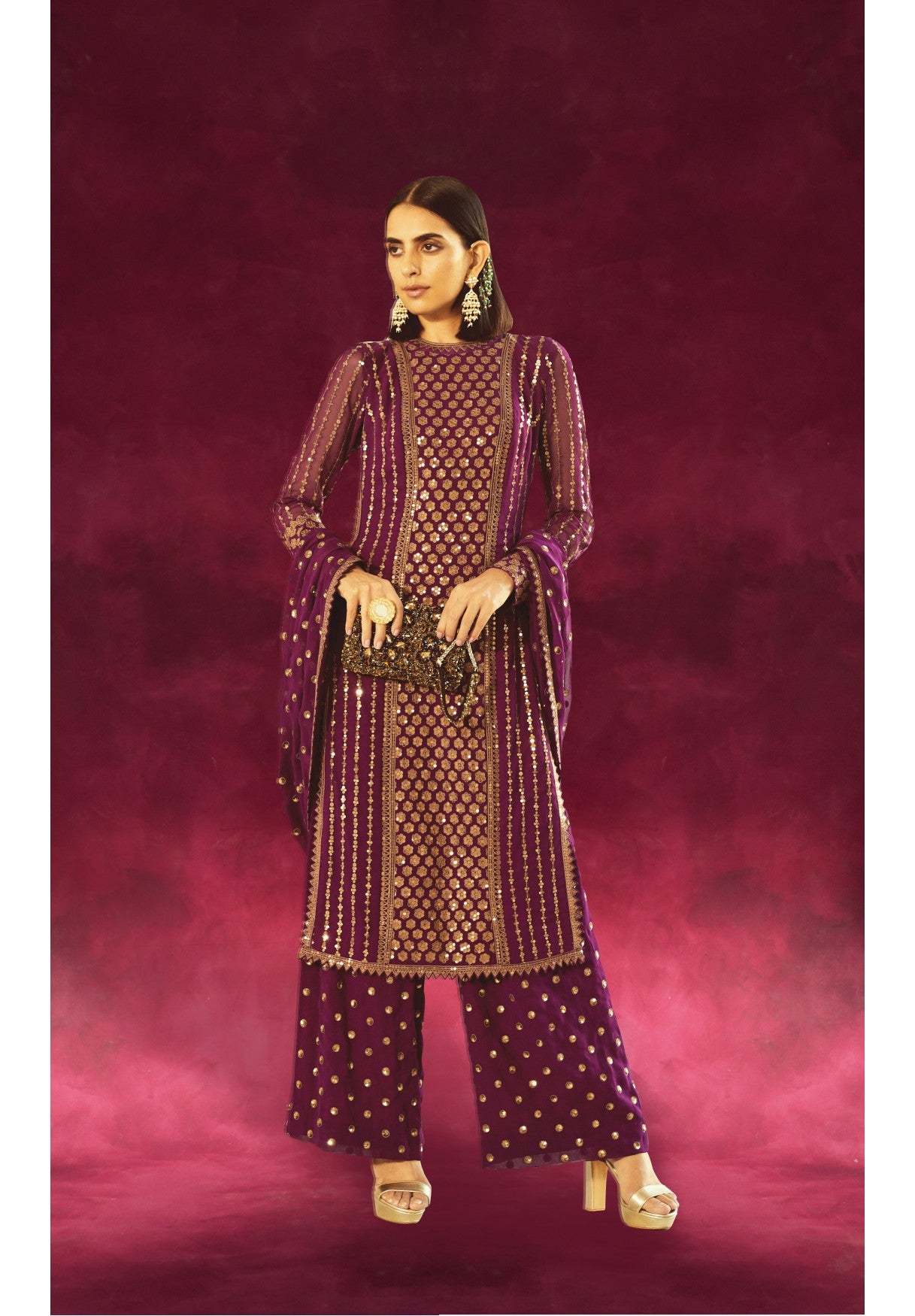 Purple Kurta Palazzo Set