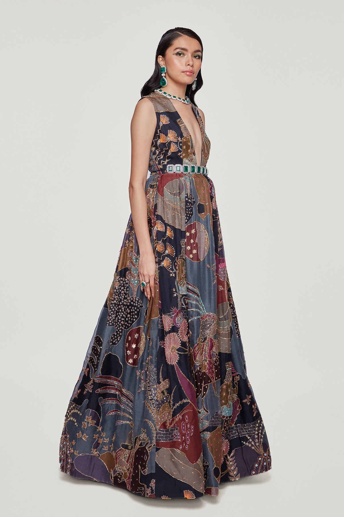 AMARA - Dark Knight Paper Dolls Organza Printed and Embellished Gown