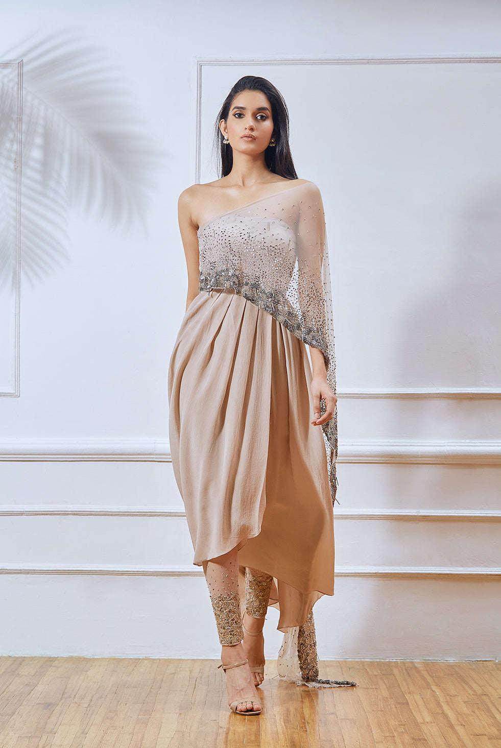 Nude Printed Half Sleeve Cotton Front Slit Floor Length Double Layer Kurta main image 1