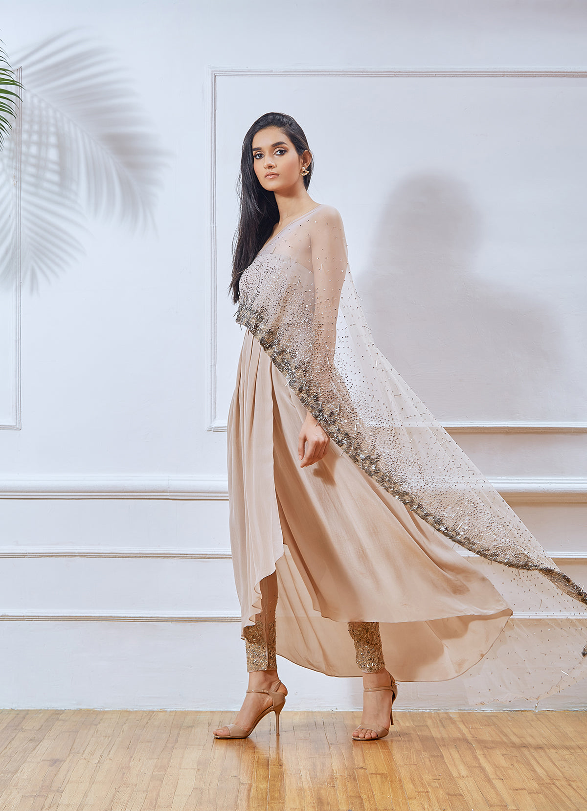 Nude Overlap Kurta with Attached Dupatta