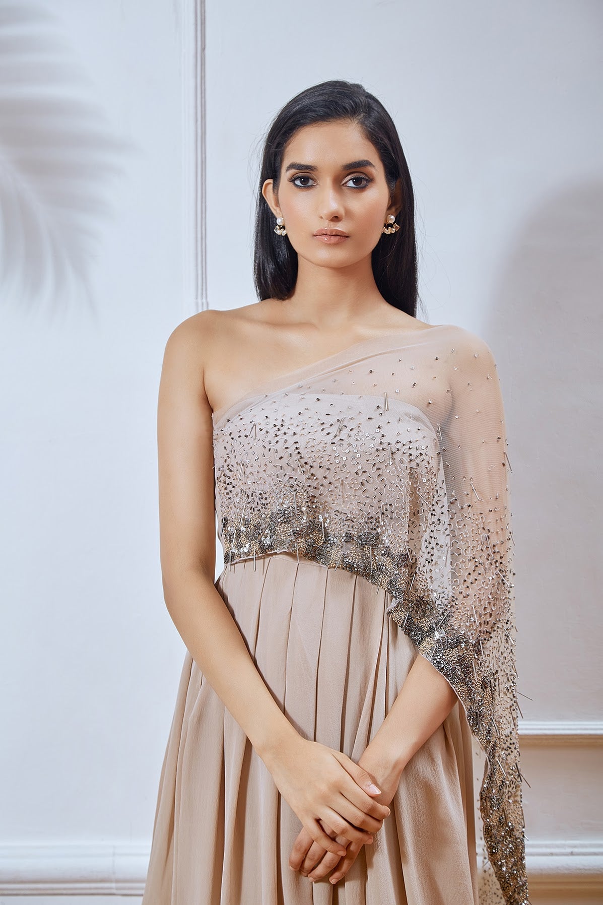 Nude Overlap Kurta with Attached Dupatta