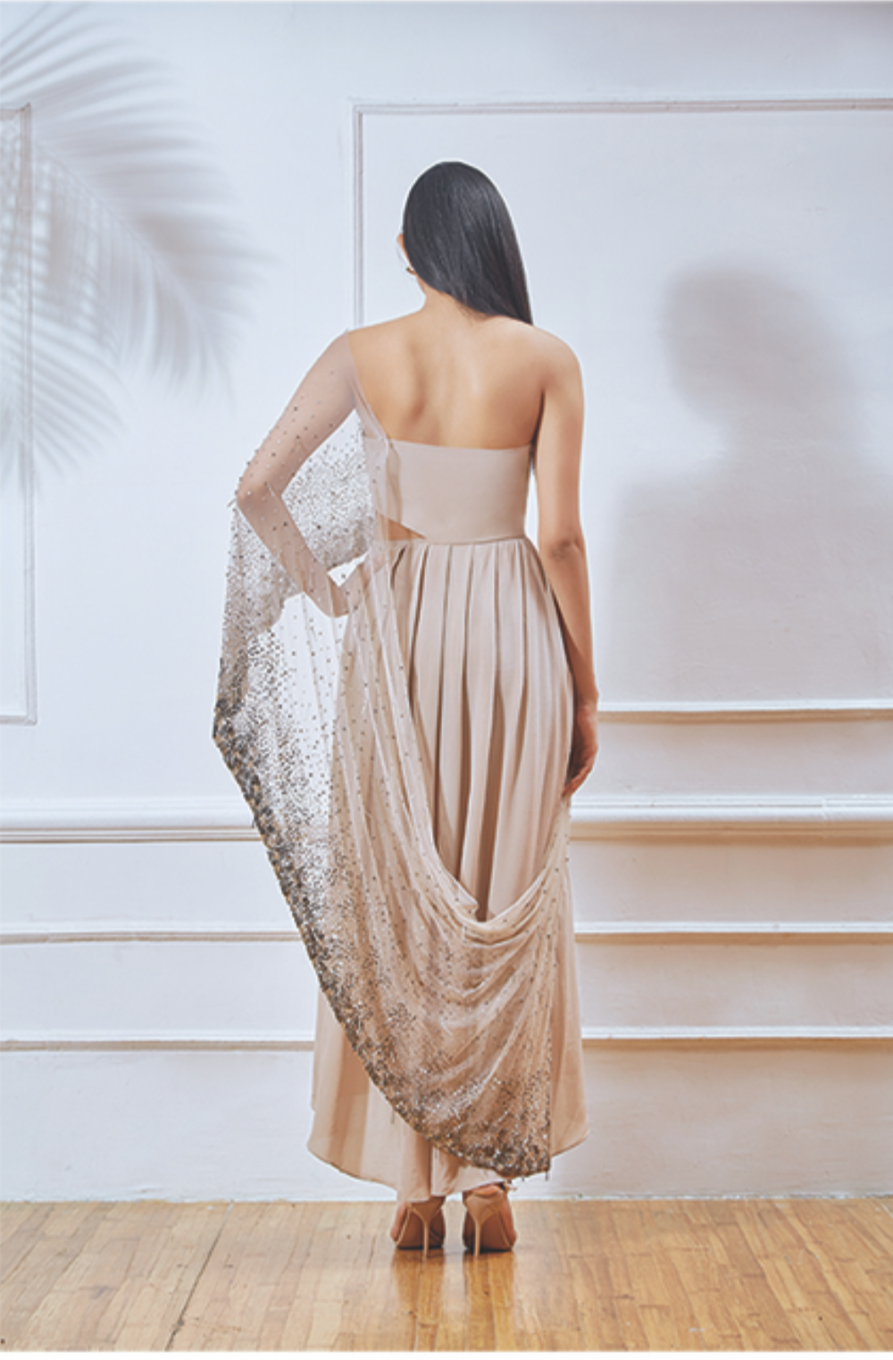 Nude Overlap Kurta with Attached Dupatta