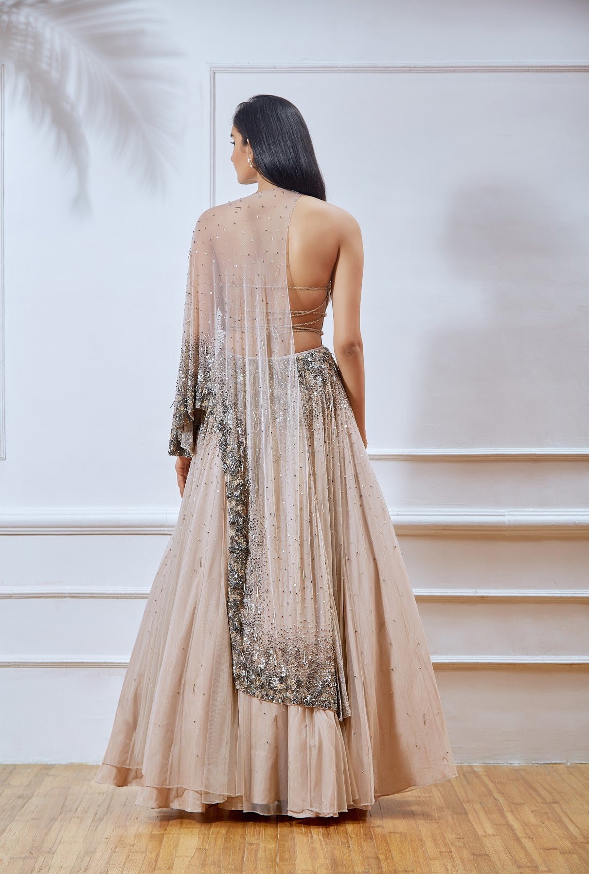 Nude Embellished Net Cape