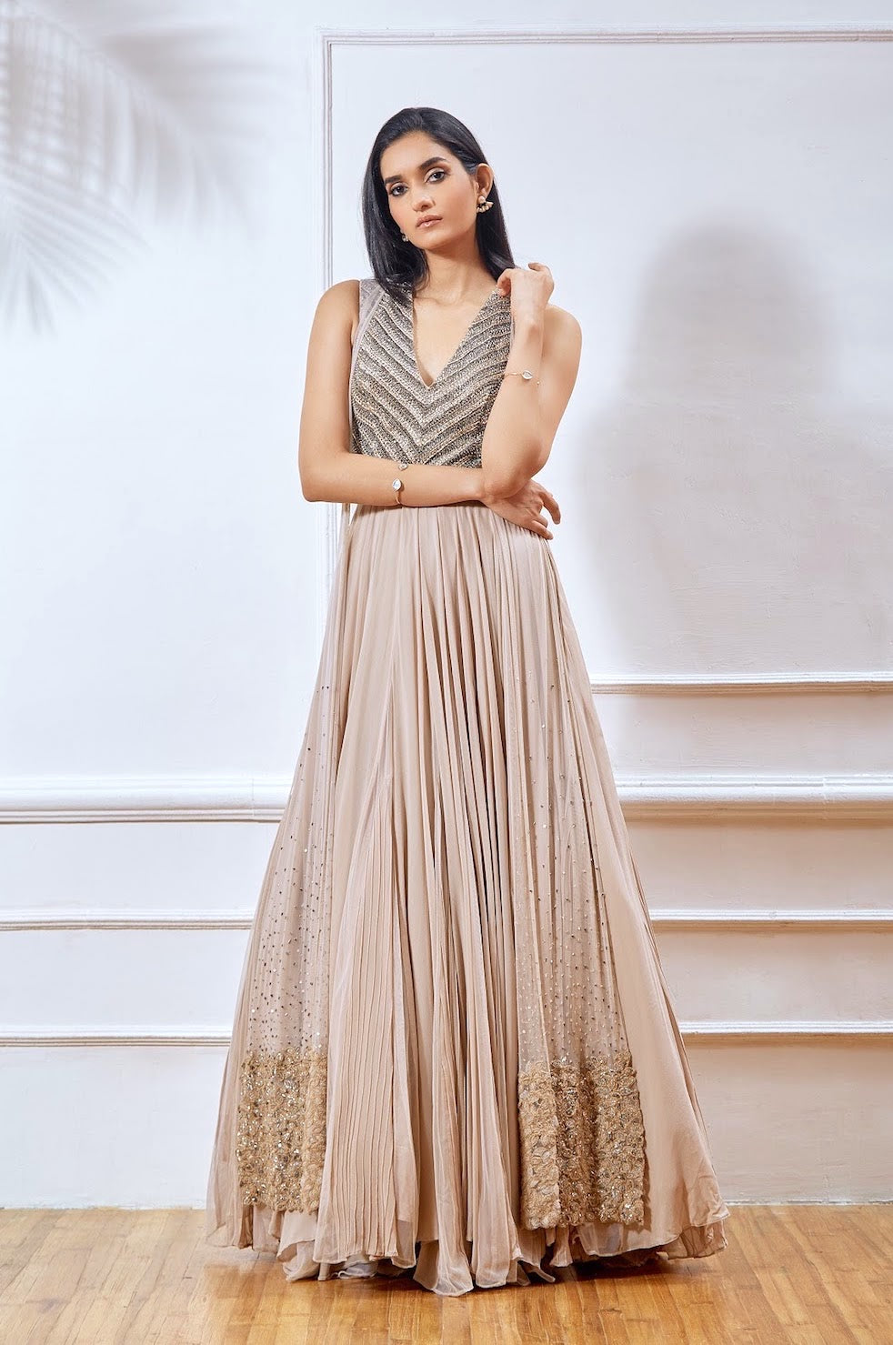 Nude V-Neck Attached Jacket