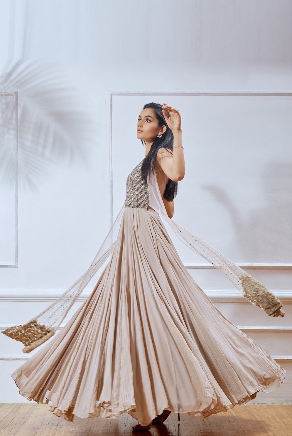 Nude V-Neck Attached Jacket