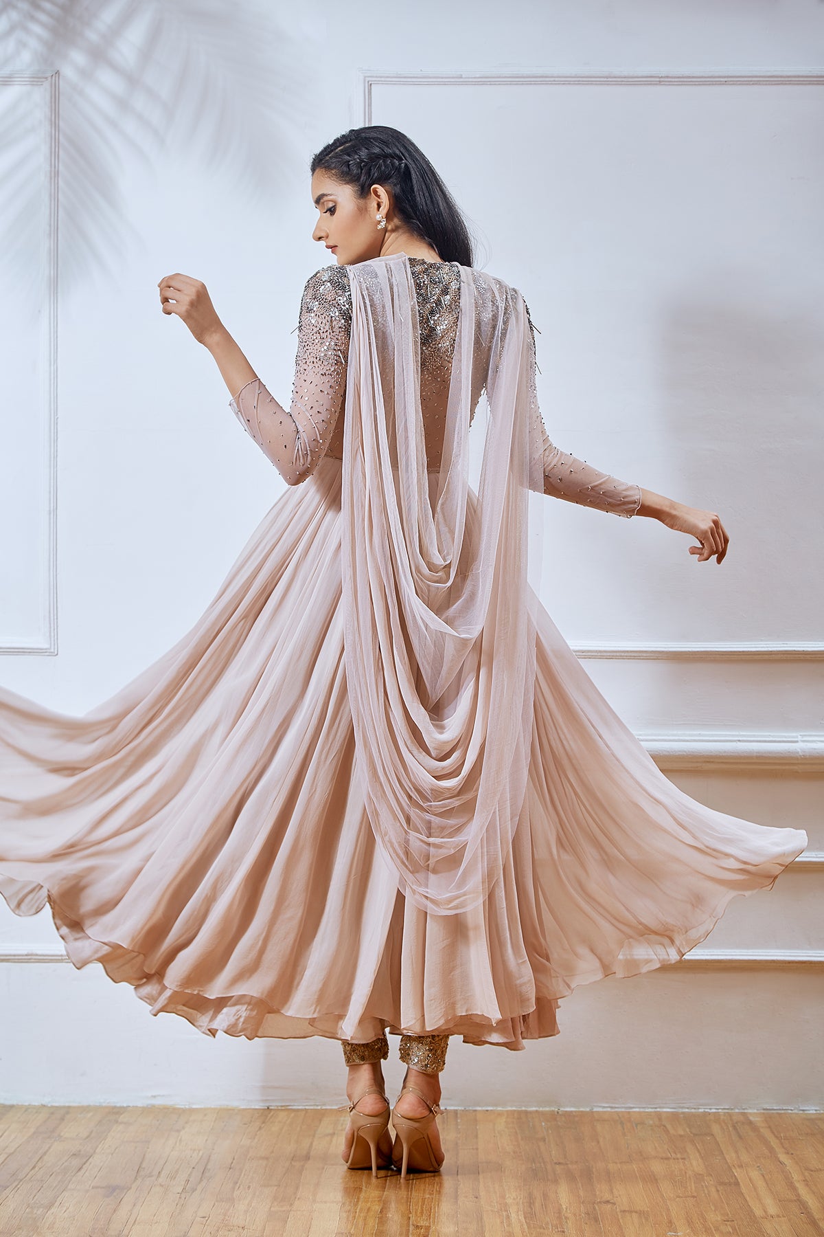 Dusty Pink Full Sleeve Embellished Short Anarkali