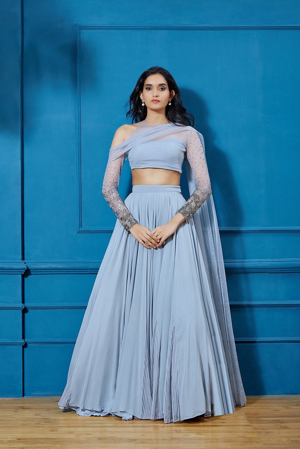 Blue Lehenga with Blue Blouse and Dupatta 12 / Tall Blue Lehenga with Blue Blouse and Dupatta 12 / Tall