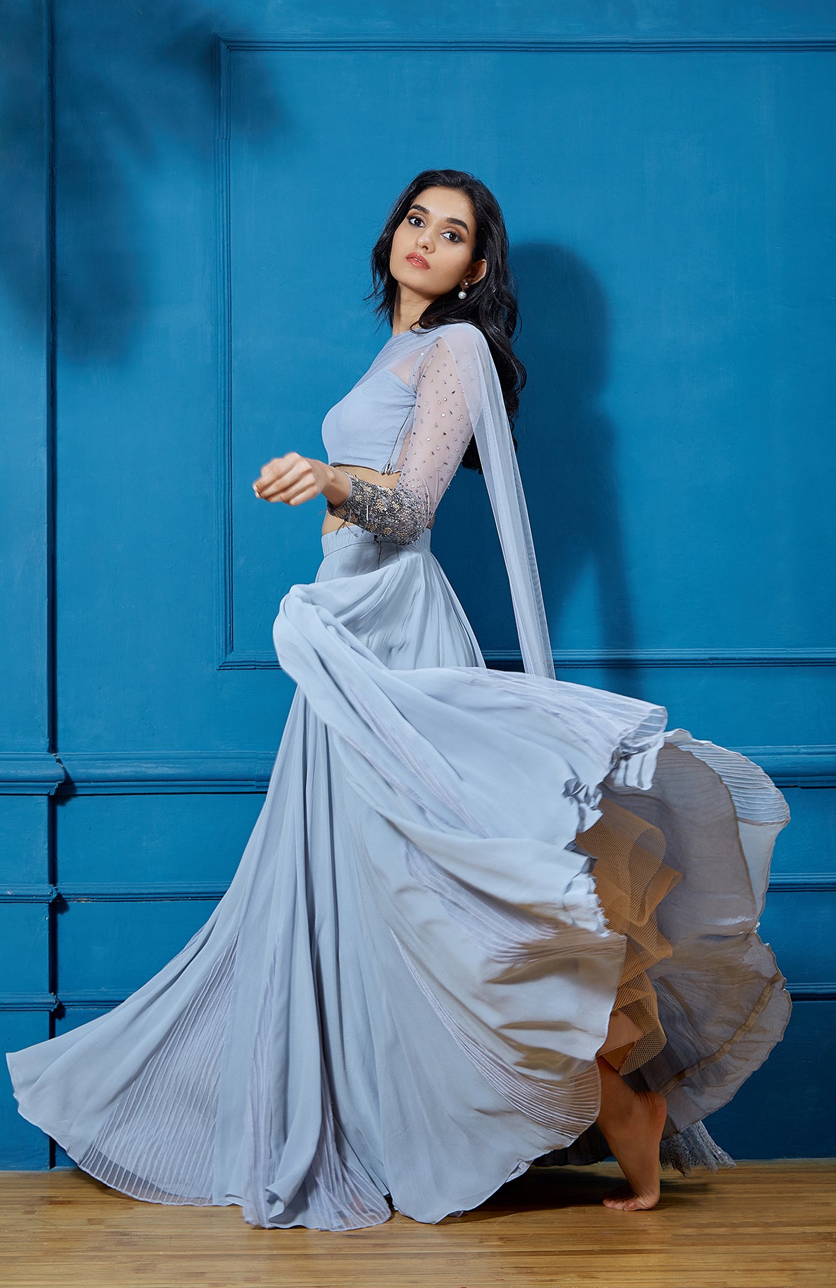 Blue Lehenga with Blue Blouse and Dupatta