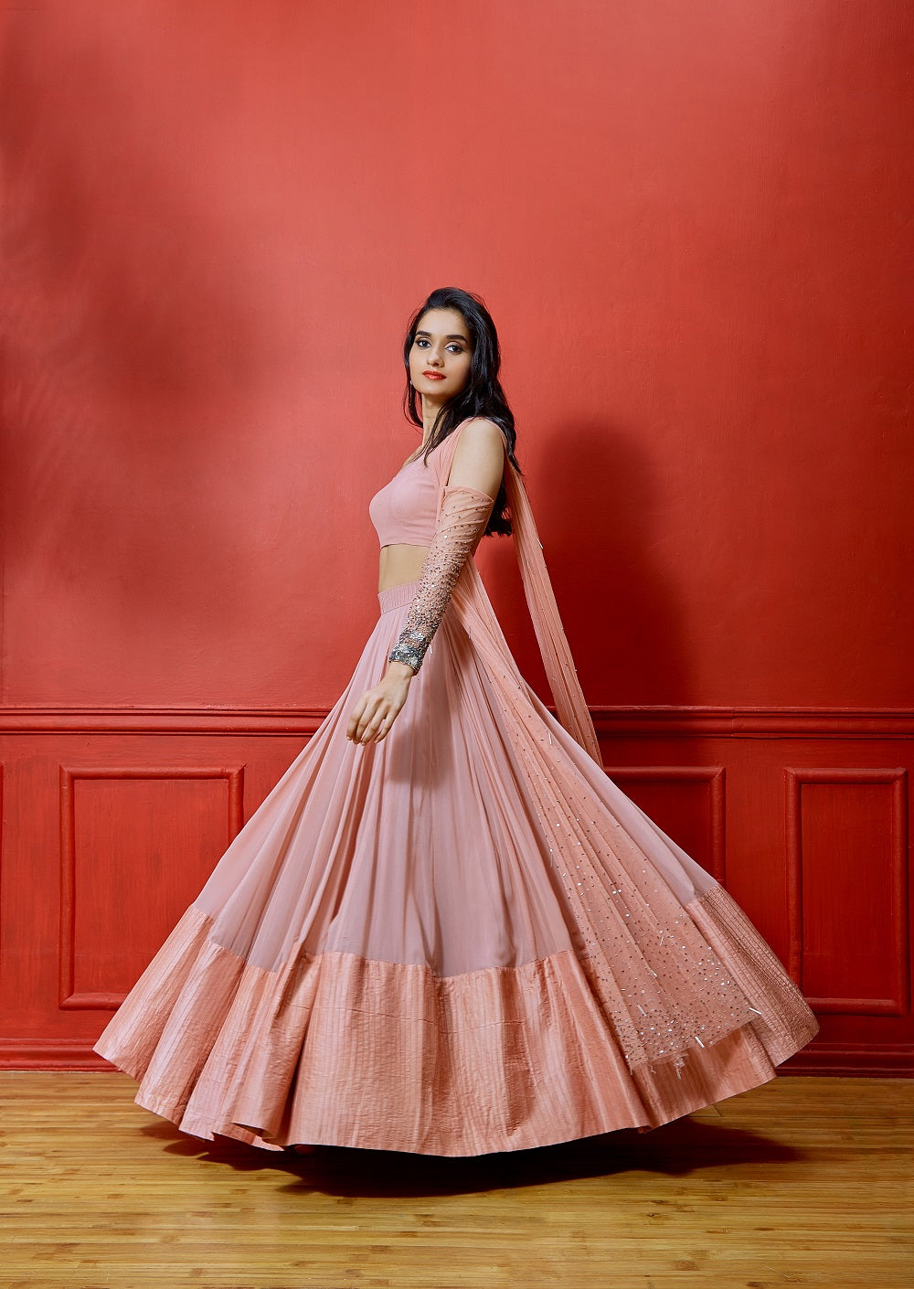 Pink One Shoulder Lehenga