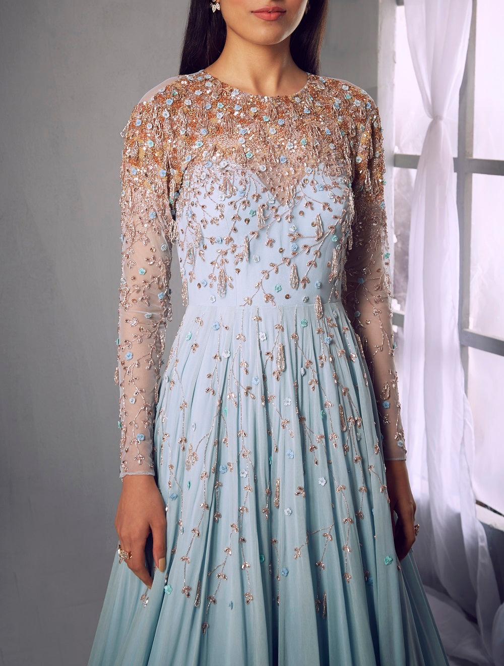 Powder blue embroidered anarkali
