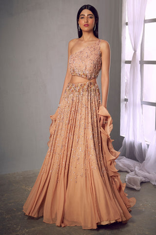 Orange Full Sleeve Cut out Gown