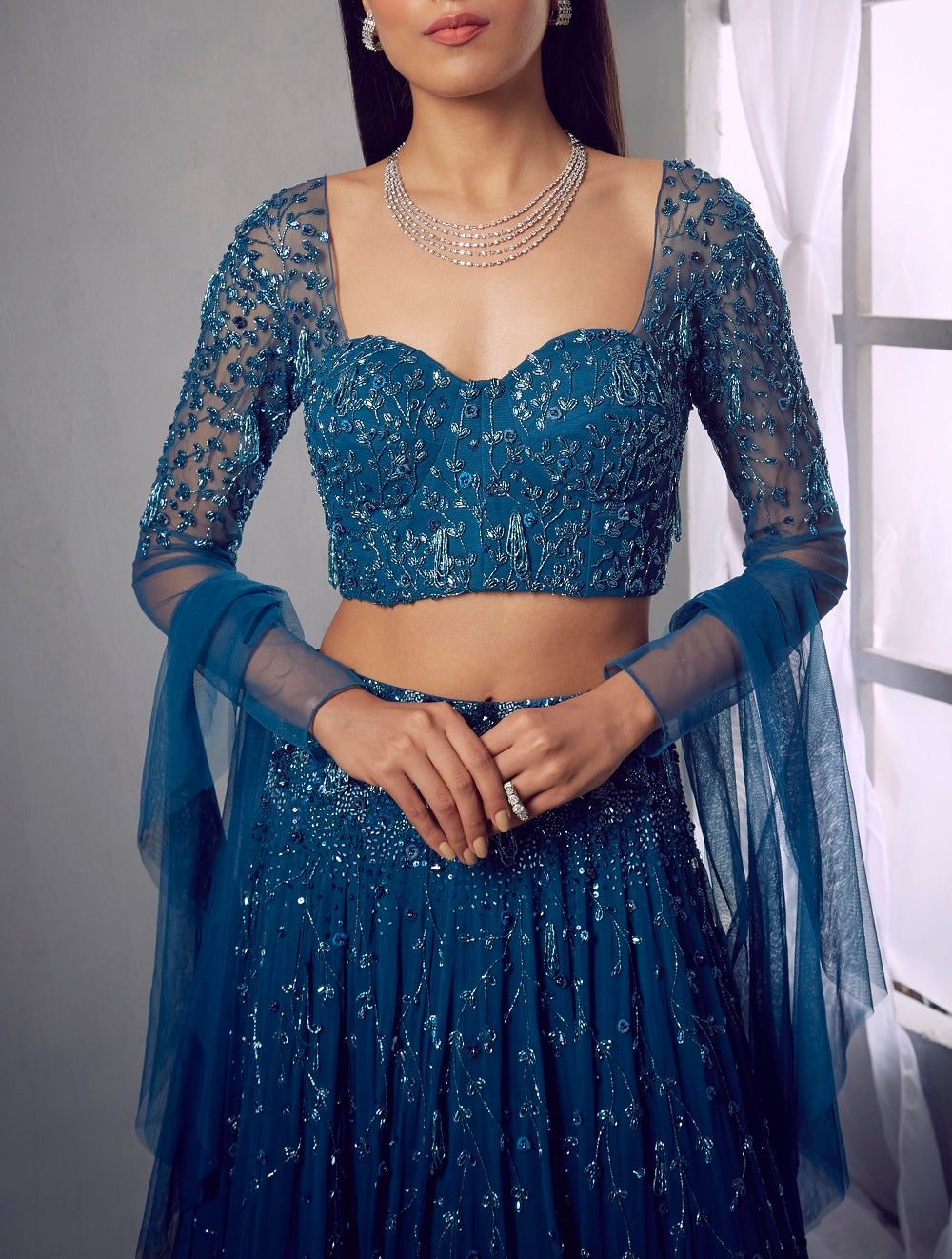 Dark blue embroidered lehenga