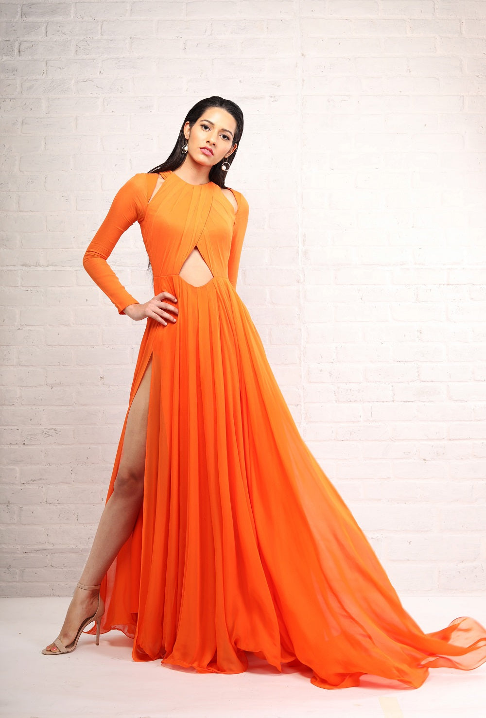 Orange Full Sleeve Cut out Gown 4 / Tall Orange Full Sleeve Cut out Gown 4 / Tall