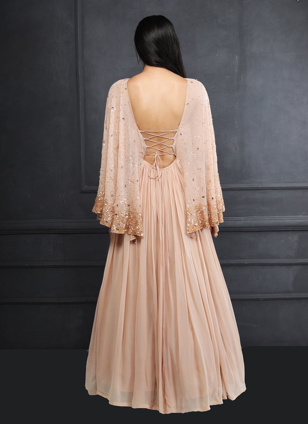 Peach Cape Anarkali