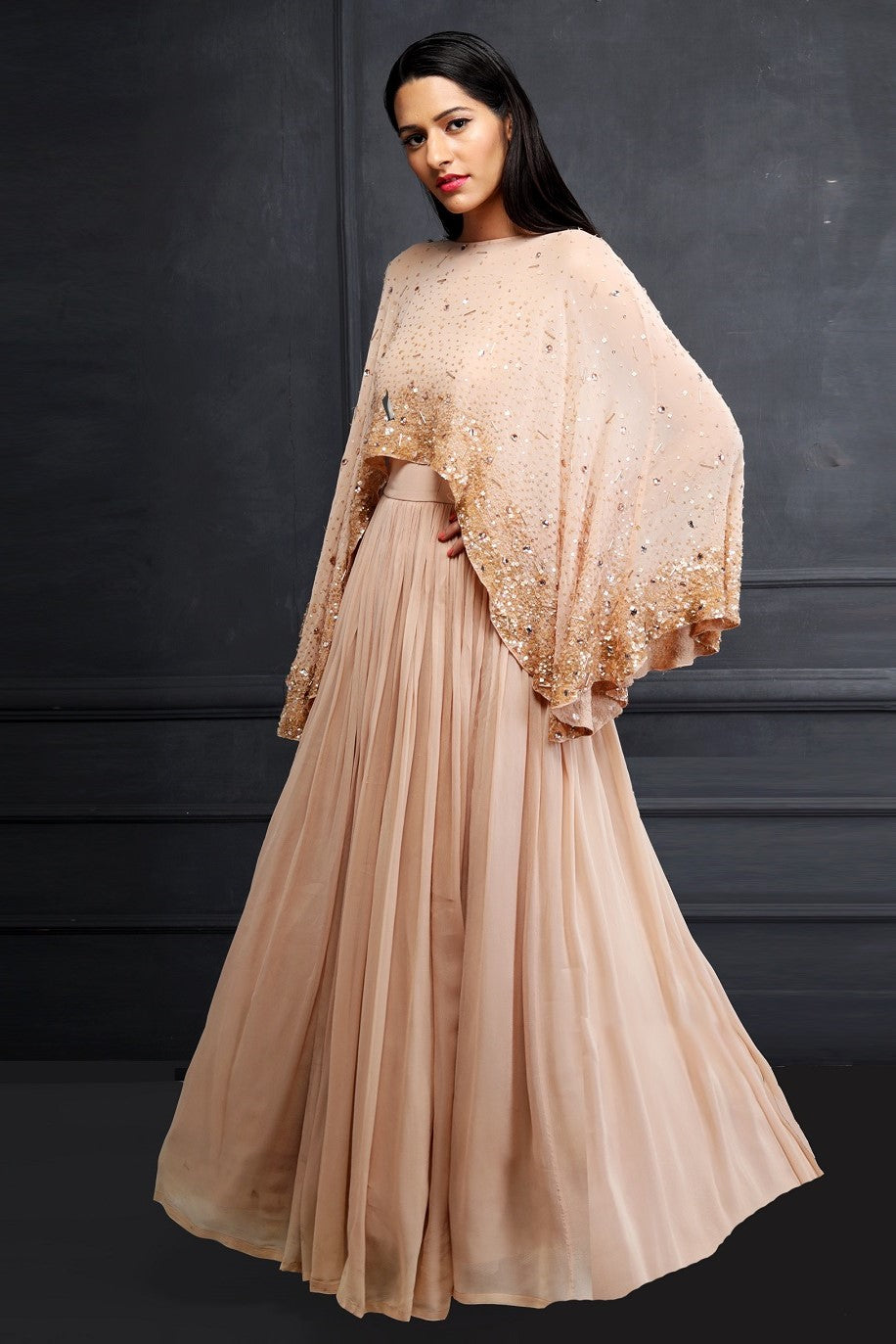 Peach Cape Anarkali