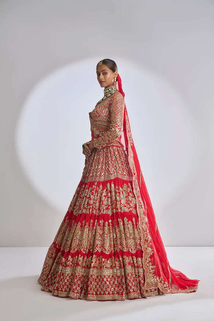 Red Multi-Tiered Lehenga Set