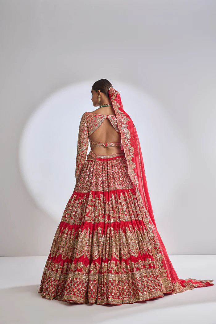 Red Multi-Tiered Lehenga Set