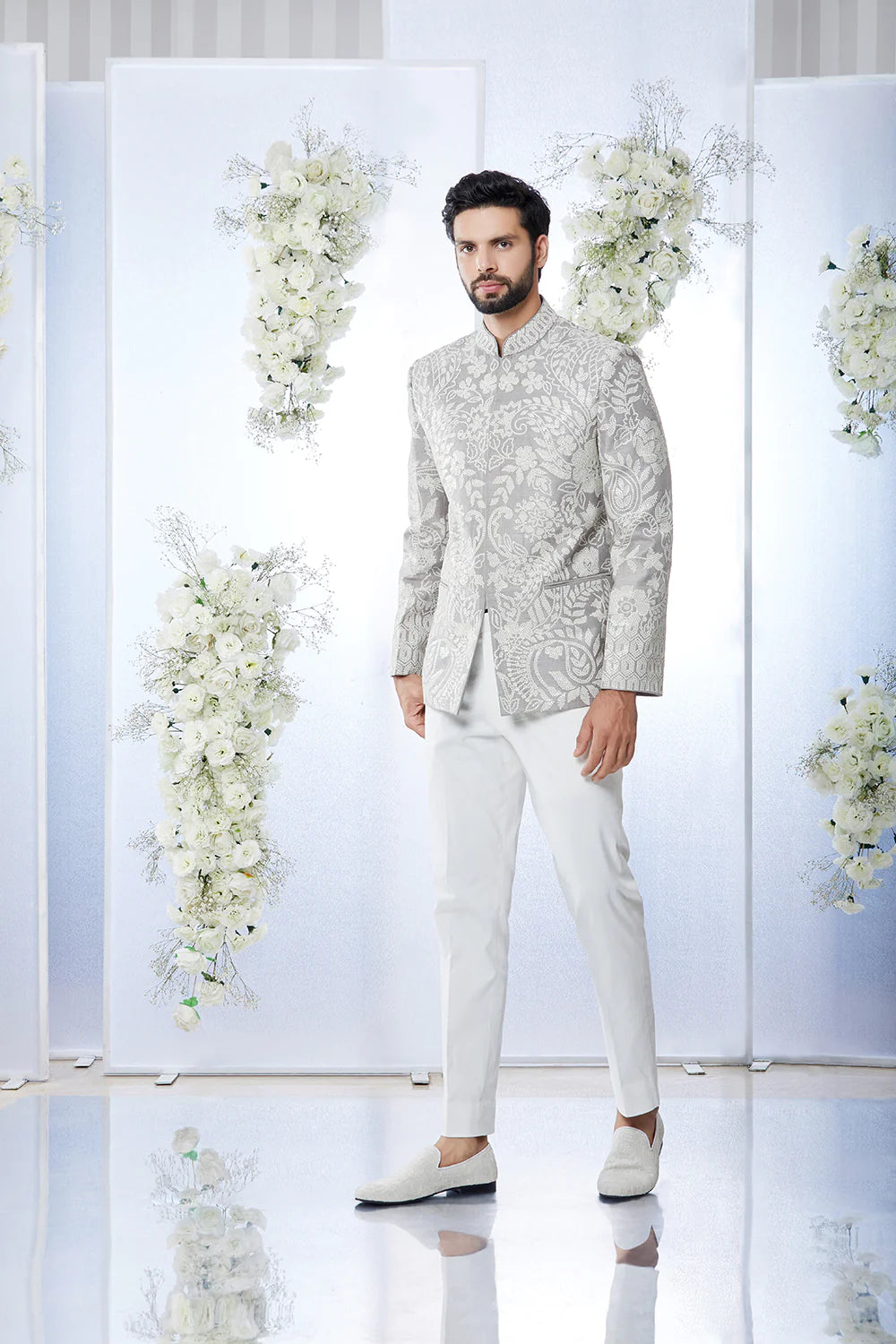 SG Grey Sequin Bandhgala Set