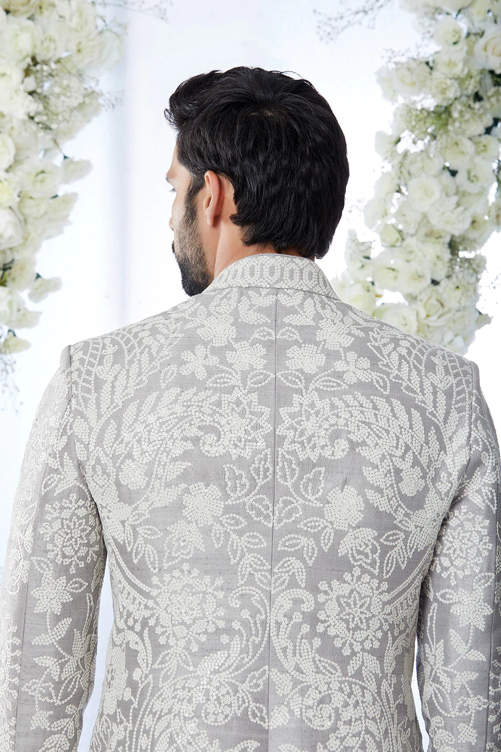 SG Grey Sequin Bandhgala Set