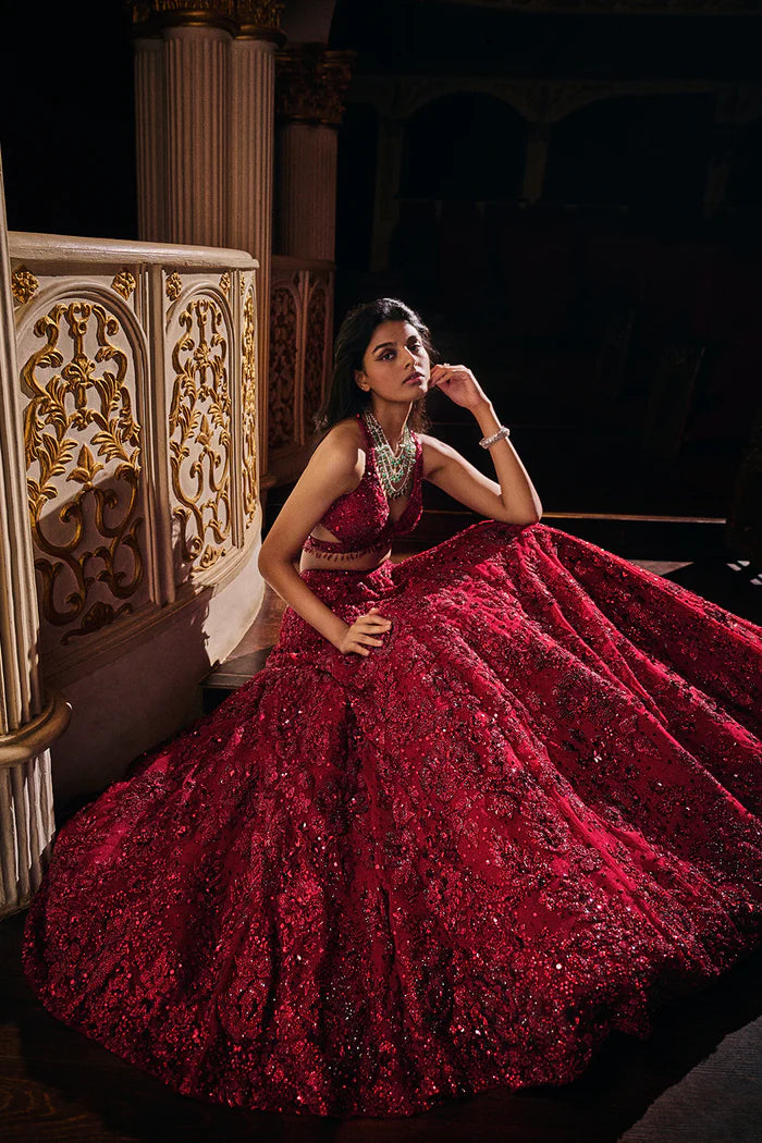 Maroon Sequin Lehenga Set