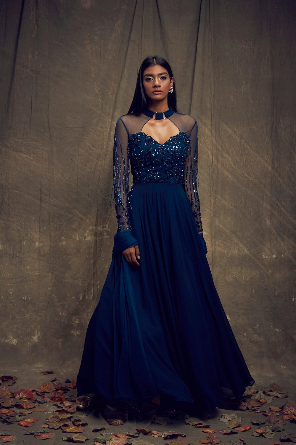 Dark Teal Blue Embellished Gown