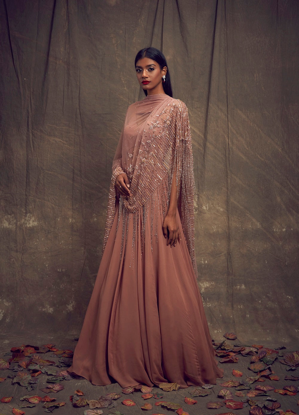 Dusty Rose Lehenga with Geometric Cut Out Blouse