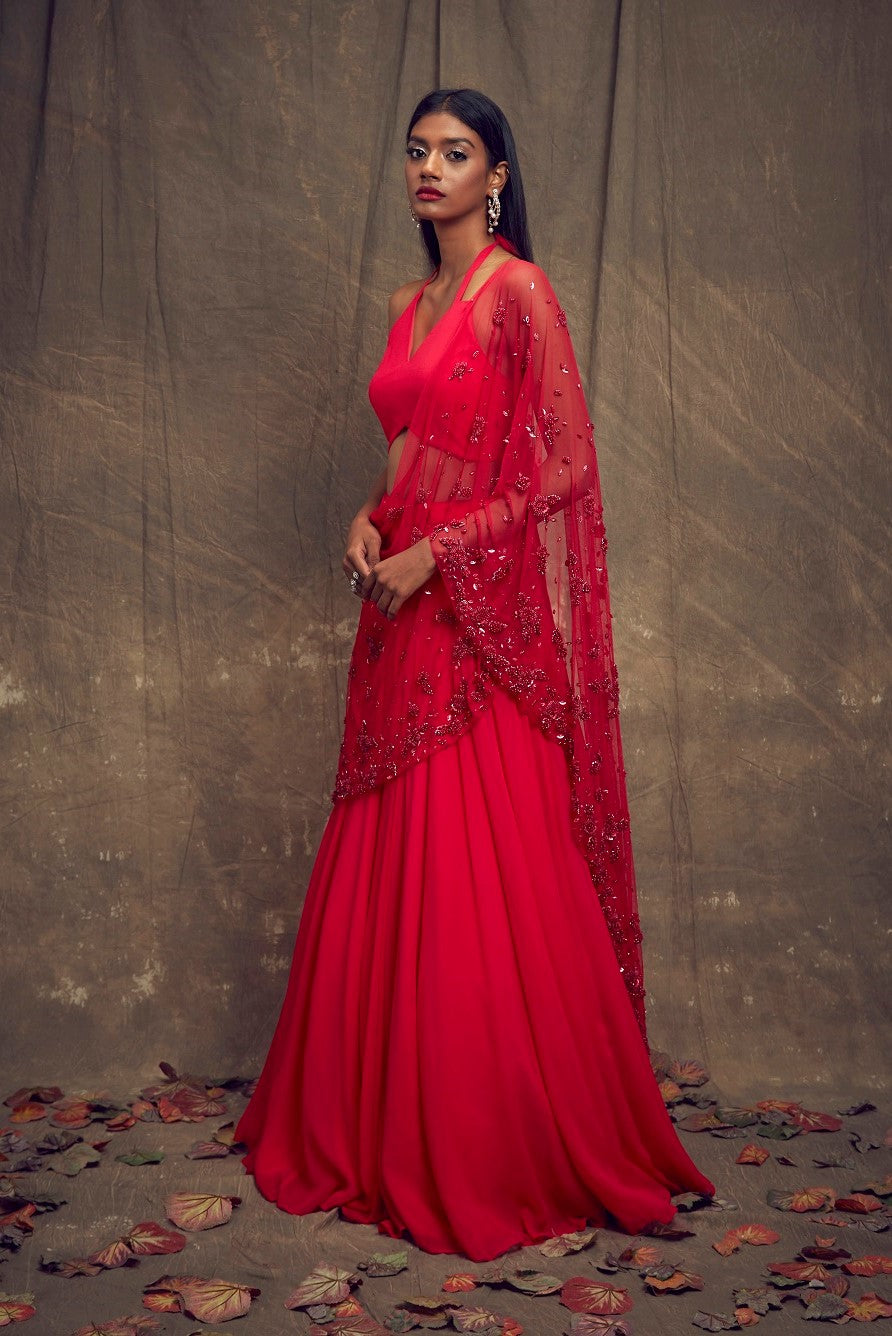 Hot Pink Lehenga with Halter Blouse
