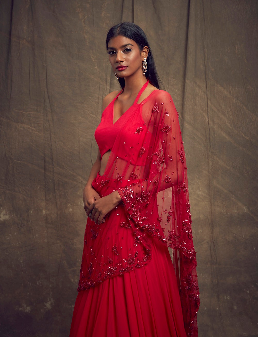 Hot Pink Lehenga with Halter Blouse